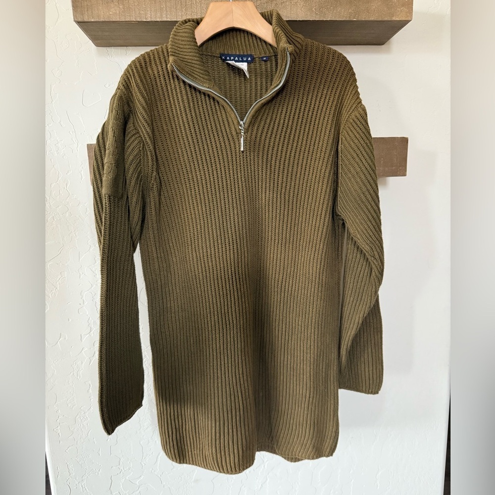 Kapalua|Olive thick knit ribbed sweater,quarter zip•••boho style,size medium